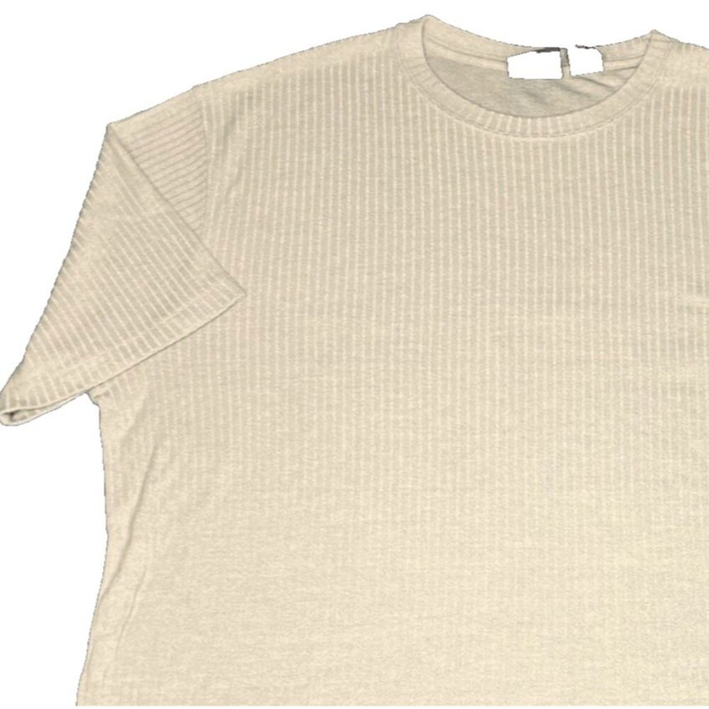 J Ferrar Vintage Ribbed T-Shirt Y2K Soft Rayon XL Tan Short Sleeve Beige Preppy